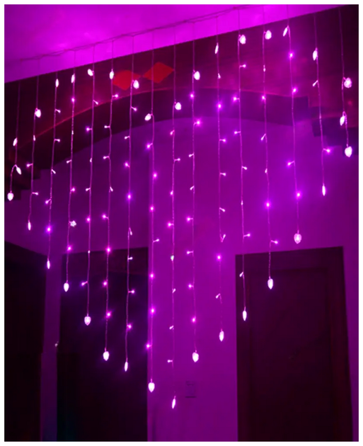LED гирлянда штора 1,8x1,5м 16 нитей 220В 8 режимов фиолетовая для романтического декора SQ-27483 - изображение 2