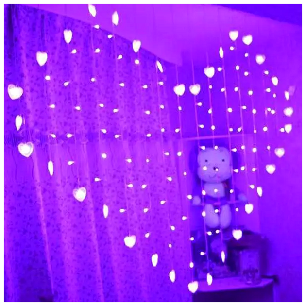 LED гирлянда штора 1,8x1,5м 16 нитей 220В 8 режимов фиолетовая для романтического декора SQ-27483 - изображение 6