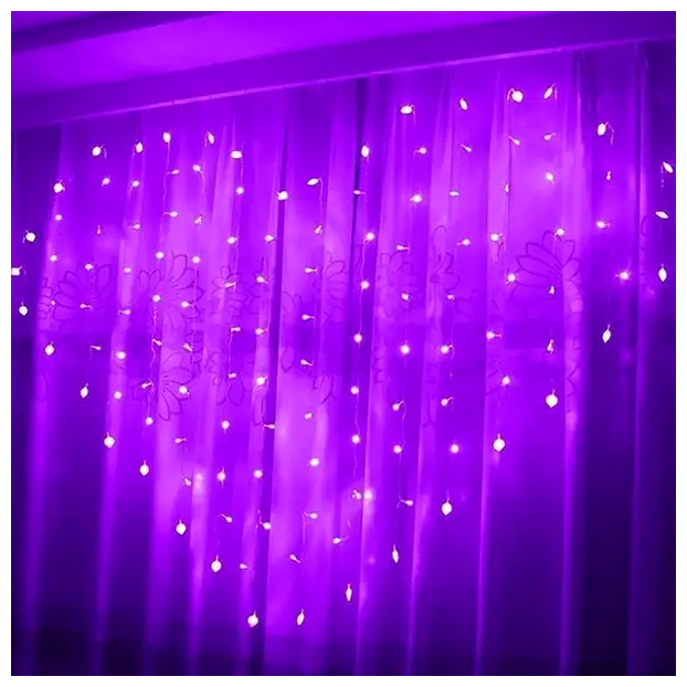 LED гирлянда штора 1,8x1,5м 16 нитей 220В 8 режимов фиолетовая для романтического декора SQ-27483 - изображение 7