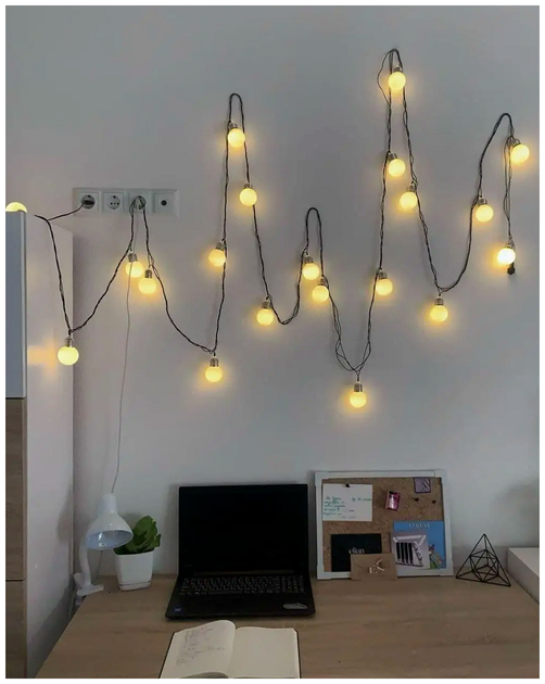 Светодиодная гирлянда 20 LED 7м теплый белый матовые лампочки 5см для украшения ёлки SQ-25508 - изображение 4