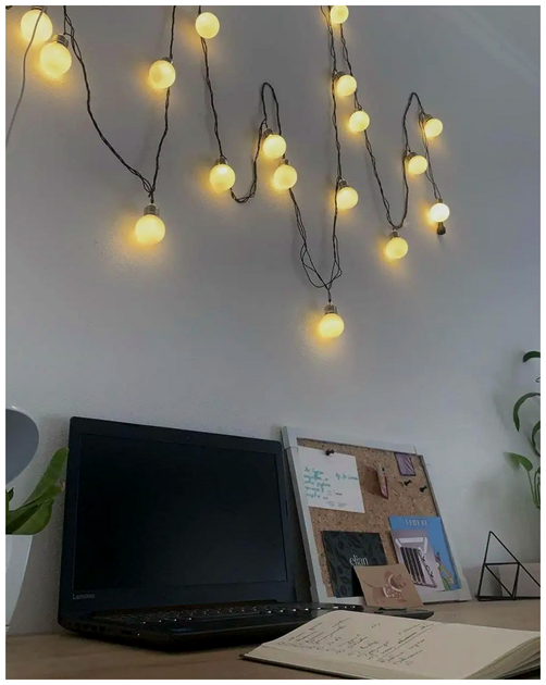 Светодиодная гирлянда 20 LED 7м теплый белый матовые лампочки 5см для украшения ёлки SQ-25508 - изображение 5