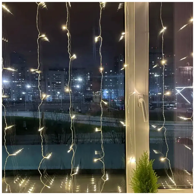 Гирлянда штора уличная 300 LED 3x2м 15 нитей прозрачный каучук статический режим теплый белый IP65 SQ-26934 - изображение 5