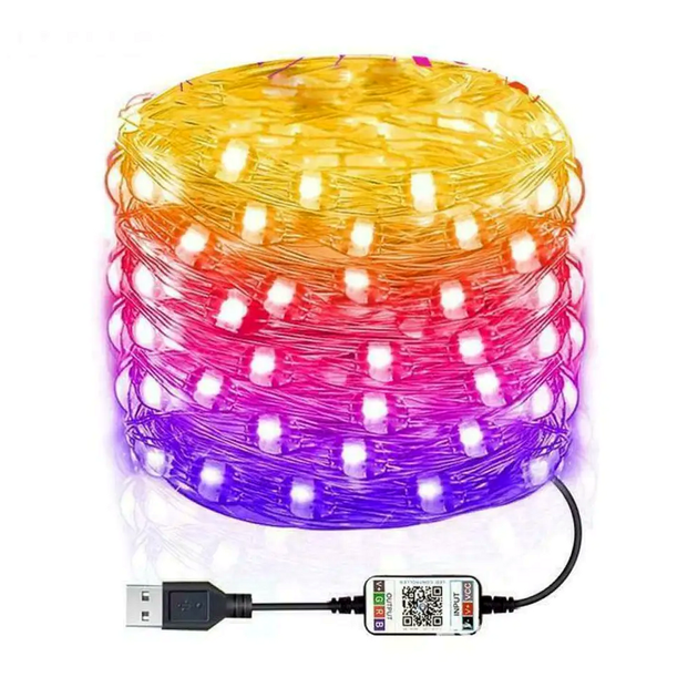 Умная RGB гирлянда 100 LED 10м USB 5В 1Вт IP44 управление через смартфон модель Роса SQ-26696 - изображение 6