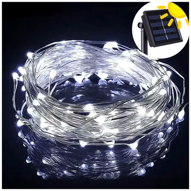 Светодиодная гирлянда 200 LED 20м на солнечной батарее IP44 белая для улицы статический режим SQ-26674 - изображение 2