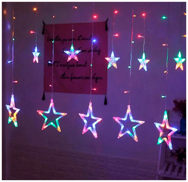 LED гирлянда штора 12 фигурок 3x1м 220В 8 режимов мультиколор для декора интерьера Звезды SQ-27417 - изображение 4