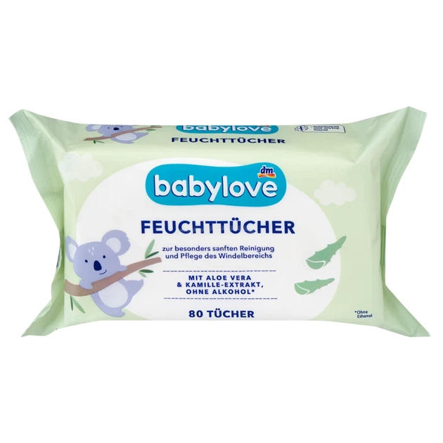Вологі серветки Babylove з алое вера та екстрактом ромашки, 4×80 шт - Фото 2 Вологі серветки Babylove з алое вера та екстрактом ромашки, 4×80 шт - зображення 2