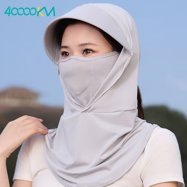 Солнцезащитная маска для лица Siwangongli для женщин, с защитой от УФ-излучения и встроенной защитой шеи, дышащая, светло-серый комплект из двух частей. - изображение 4