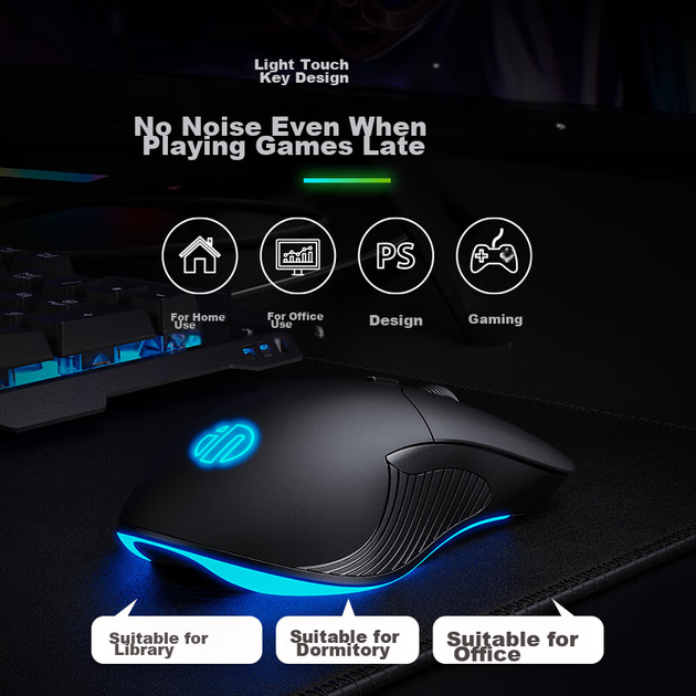 Проводная игровая мышь INPHIC B1, макро-, световая и звуковая индикация, эргономичный офисный интерфейс USB, совместима с ноутбуками и настольными компьютерами, черная. - изображение 4