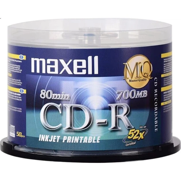 Диски Maxell CD-R, тайваньские оптические диски с возможностью записи, записываемые диски, чистые диски, скорость 52x, емкость 700 МБ, 50 штук в упаковке. - изображение 3