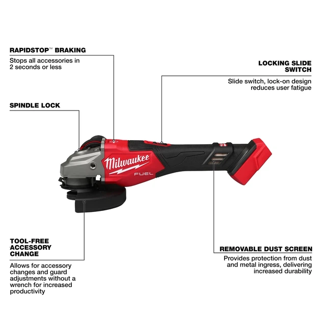 Аккумуляторная бесщеточная угловая шлифмашина 125-150 мм Milwaukee 3671-20 M18 FUEL - изображение 3
