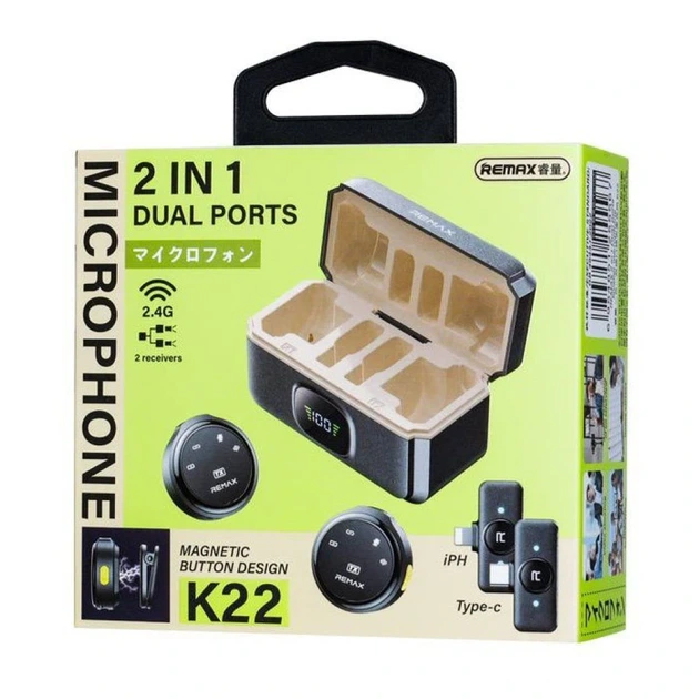 Бездротова мікрофонна система REMAX K22 dual-mic (iP/Type-C) Tarnish - изображение 2
