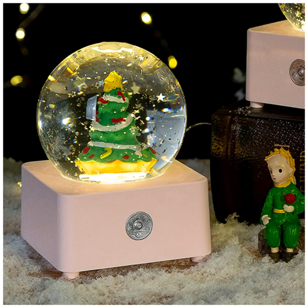 Снежный шар LED подсветка музыкальный USB батарейки AA 8 см розовый для праздника и декора SQ-28362 - изображение 10