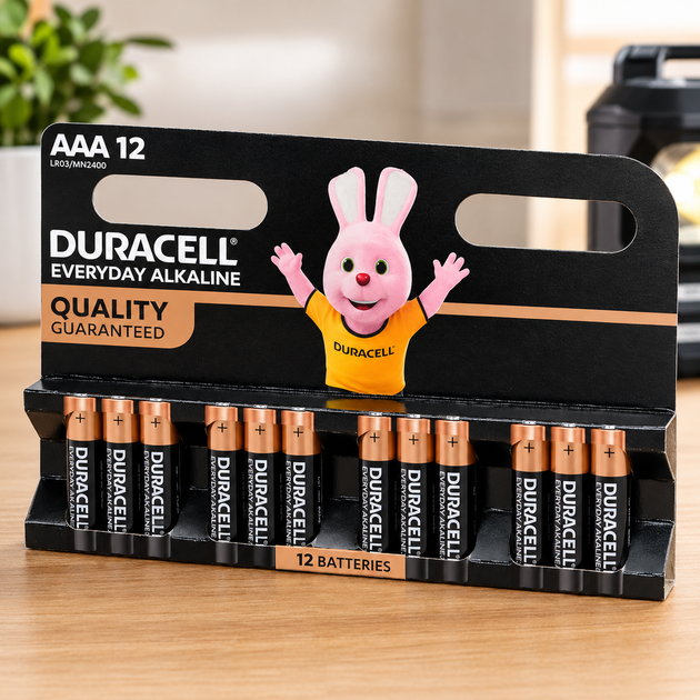 Батарейки щелочные Duracell Everyday Alkaline AAA LR03 (MN2400), 12 шт - Фото 1 Батарейки щелочные Duracell Everyday Alkaline AAA LR03 (MN2400), 12 шт - изображение 1