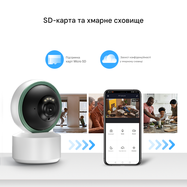 Розумна Wi-Fi камера спостереження 1DAL | Поворотна PTZ (WS-Q5C) APP "Tuya" - Фото 6 Розумна Wi-Fi камера спостереження 1DAL | Поворотна PTZ (WS-Q5C) APP "Tuya" - зображення 6