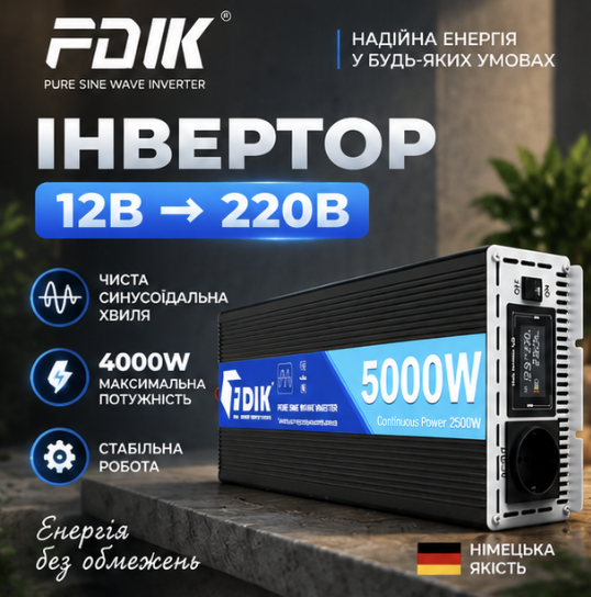 Інвертор напруги FDIC 4000w Перетворювач напруги для техніки - Фото 1 Інвертор напруги FDIC 4000w Перетворювач напруги для техніки - зображення 1