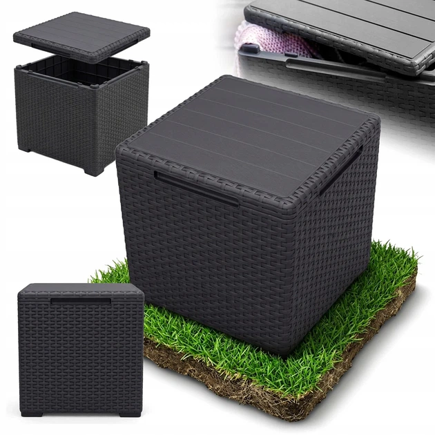 Садовый ящик-столик Keter Vigo Storage Box 37х37х37 см под ротанг, графитовый - Фото 1 Садовый ящик-столик Keter Vigo Storage Box 37х37х37 см под ротанг, графитовый - изображение 1