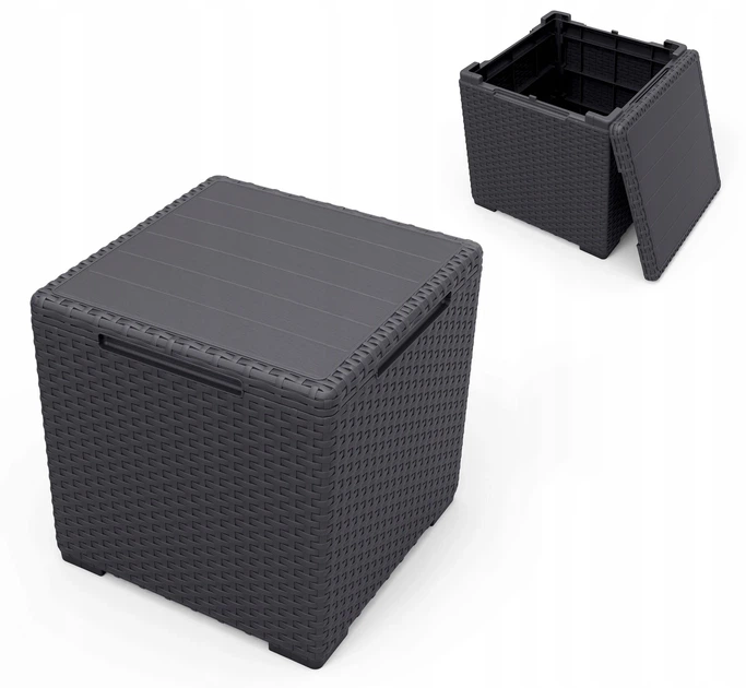 Садовый ящик-столик Keter Vigo Storage Box 37х37х37 см под ротанг, графитовый - Фото 2 Садовый ящик-столик Keter Vigo Storage Box 37х37х37 см под ротанг, графитовый - изображение 2