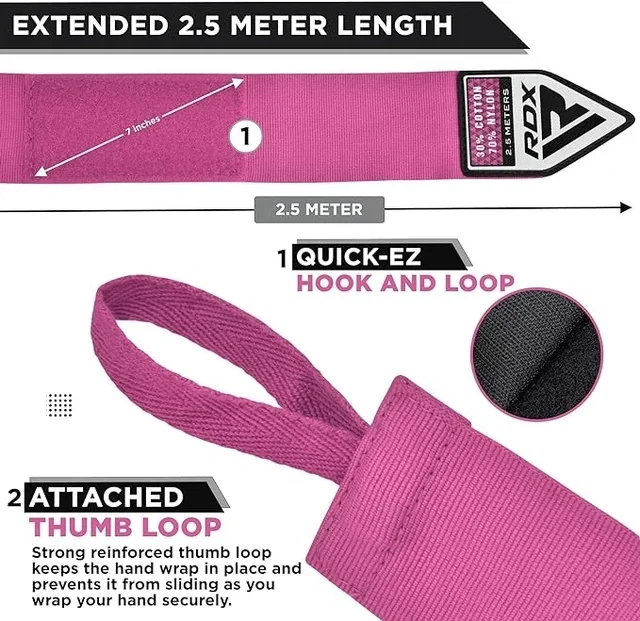 Бинты боксерские RDX Hand Wraps детские для фиксации кисти розовые 2.5 м - Фото 2 Бинты боксерские RDX Hand Wraps детские для фиксации кисти розовые 2.5 м - изображение 2