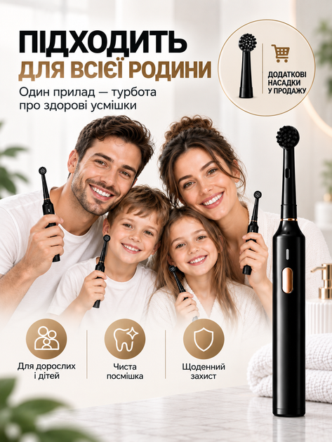 Электрическая зубная щетка роторная для взрослых и детей с 2 сменными насадками электрощетка водонепроницаемая 3 режима чистки IPX7 USB Type-C зарядка таймер 2 минуты для удаления налета отбеливания зубов массажа десен языка - изображение 10