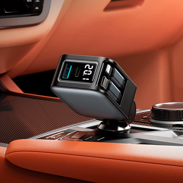 Автомобильное зарядное устройство Hoco Z67A Triunfar PD60W с двумя телескопическими кабелями черное - изображение 9