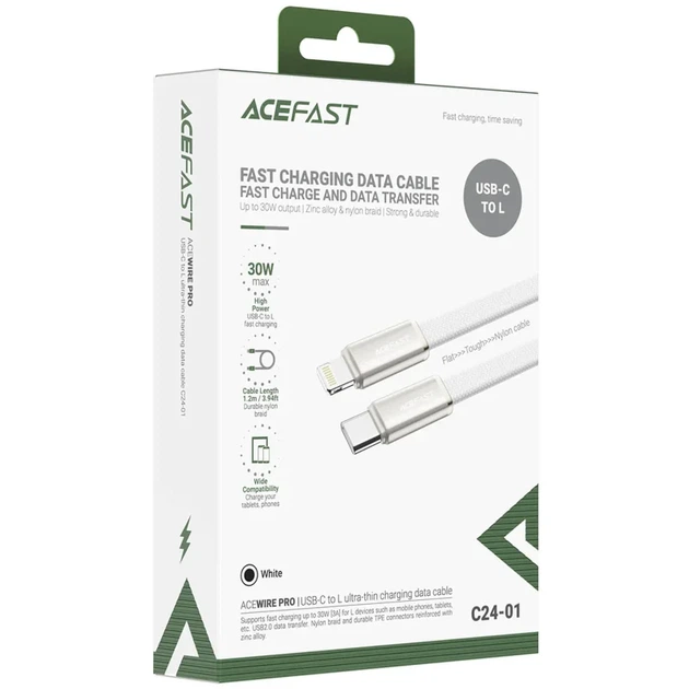 Кабель Acefast C24-01 Type-C — Lightning 30W плетений білий - зображення 4