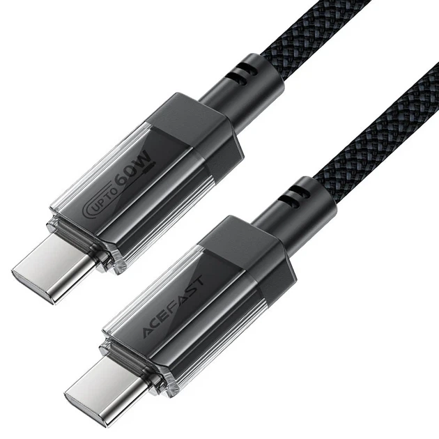 Кабель Acefast C12-03 Type-C — Type-C 60W, 1.2 м, плетений, чорний - зображення 2