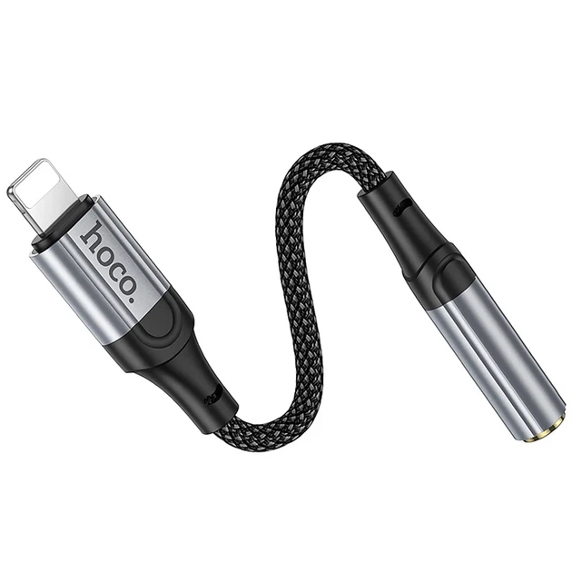 Аудіо перехідник Hoco LS36A Fresh Lightning — AUX 3.5 мм, плетений, металевий сірий - зображення 5