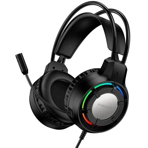 Навушники накладні Borofone BO112 Wave провідні з мікрофоном, 3.5 мм і USB, чорні - Фото 2 Навушники накладні Borofone BO112 Wave провідні з мікрофоном, 3.5 мм і USB, чорні - зображення 2