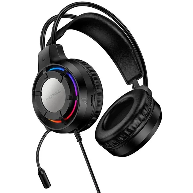 Навушники накладні Borofone BO112 Wave провідні з мікрофоном, 3.5 мм і USB, чорні - Фото 5 Навушники накладні Borofone BO112 Wave провідні з мікрофоном, 3.5 мм і USB, чорні - зображення 5