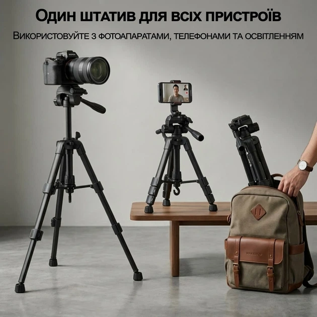 Штатив Andoer TR-06 Mini для телефона та камери, компактний трипод, висота до 63 см - зображення 2