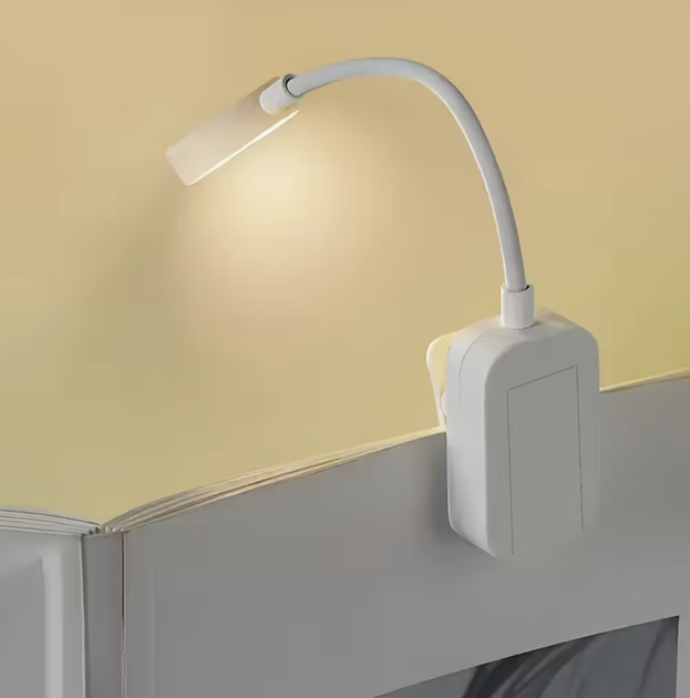 LED лампа для чтения на прищепке с гибкой ножкой и регулировкой яркости, прикроватный светильник, белый цвет - зображення 4