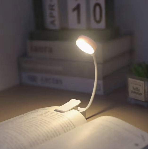 LED лампа для чтения на прищепке с гибкой ножкой и регулировкой яркости, прикроватный светильник, белый цвет - зображення 5