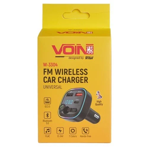 Модулятор FM, VOIN W-3304, 12-24V 2 USB QC3.0, 1 Type C, BT5.0, Hands free - зображення 4