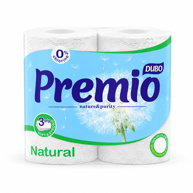 Трехслойная туалетная бумага Premio Natural, 4 рулона - Фото 1 Трехслойная туалетная бумага Premio Natural, 4 рулона - изображение 1