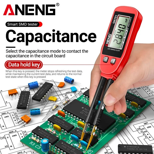 Цифровий мультиметр-пінцет ANENG GN701 для SMD-компонентів, опір до 30 МОм, ємність до 30 мФ - Фото 4 Цифровий мультиметр-пінцет ANENG GN701 для SMD-компонентів, опір до 30 МОм, ємність до 30 мФ - изображение 4
