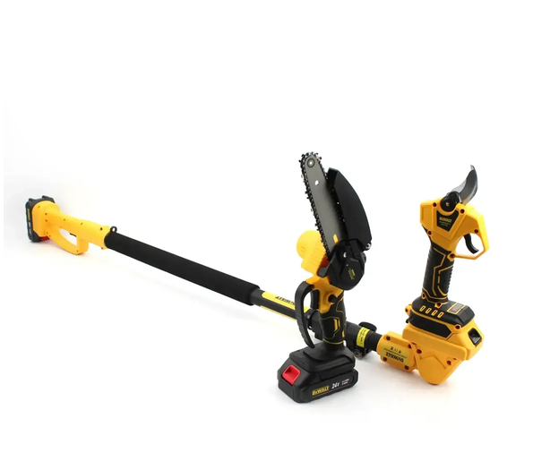 Садовый набор DeWalt 3в1 аккумуляторный 24 В мини цепная пила DCM155HN 15 см секатор DCMPP540P1 Digital рез до 30 мм высотная телескопическая штанга 2,6 м поворот 180 градусов комплект для обрезки деревьев веток кустов с 2 батареями 5 А·ч зарядкой - изображение 6