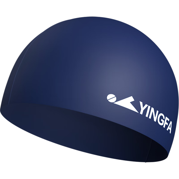 Плавательная шапочка YINGFA, однотонная силиконовая, водонепроницаемая, удобная, не сдавливает длинные волосы, подходит для мужчин и женщин, взрослая, темно-синяя. - изображение 4