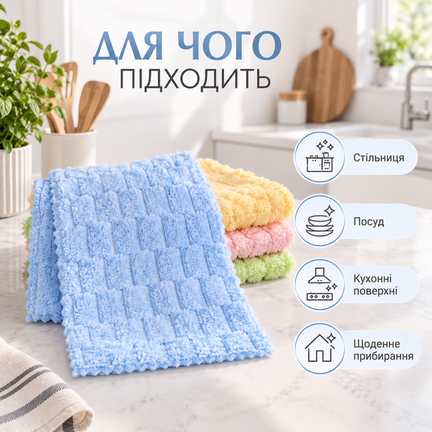 Набір кухонних серветок з мікрофібри 30×30 см 30 шт, Серветки для прибирання, Універсальні ганчірки для кухні та дому - Фото 7 Набір кухонних серветок з мікрофібри 30×30 см 30 шт, Серветки для прибирання, Універсальні ганчірки для кухні та дому - зображення 7