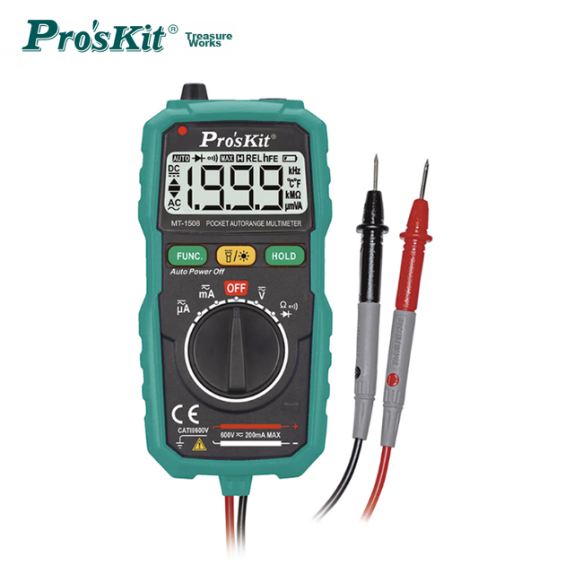 Pro'sKit MT-1508 Компактный карманный автоматический электроизмерительный прибор, вольтметр, цифровой мультиметр с ручным выбором диапазона. - Фото 4 Pro'sKit MT-1508 Компактный карманный автоматический электроизмерительный прибор, вольтметр, цифровой мультиметр с ручным выбором диапазона. - изображение 4