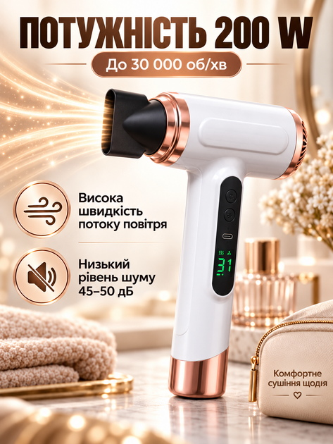 Дорожный беспроводной аккумуляторный фен для волос с теплым воздухом (FEN-200W) - Фото 4 Дорожный беспроводной аккумуляторный фен для волос с теплым воздухом (FEN-200W) - изображение 4