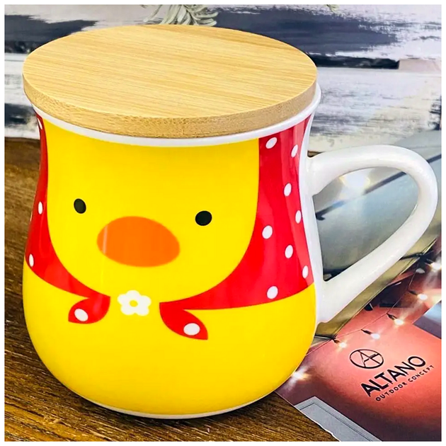 Керамічний кухоль 450 мл для чаю з бамбуковою кришкою Love Cup колір жовтий SQ-25328 - зображення 2