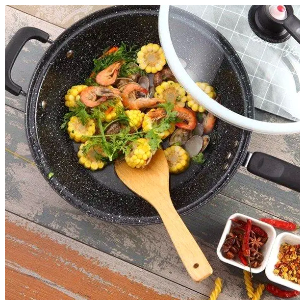 Вакуумна сковорода Wok 32 см із неіржавкої сталі для обсмажування та приготування страв SQ-26383 - зображення 3