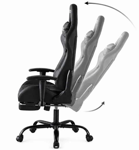 Кресло геймерское Bonro 1002G-1 черное из экокожи с выдвижной подставкой для ног и подушками (125-76-42401214) - изображение 7