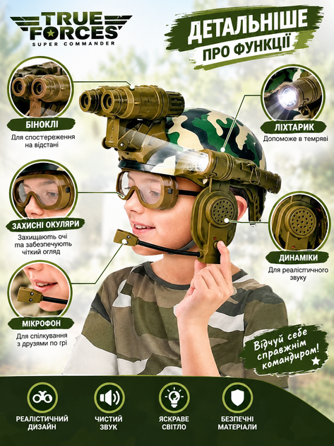 Военный игровой набор 1261-3A детский шлем спецназа с подсветкой, микрофоном, фонариком и биноклем - изображение 4