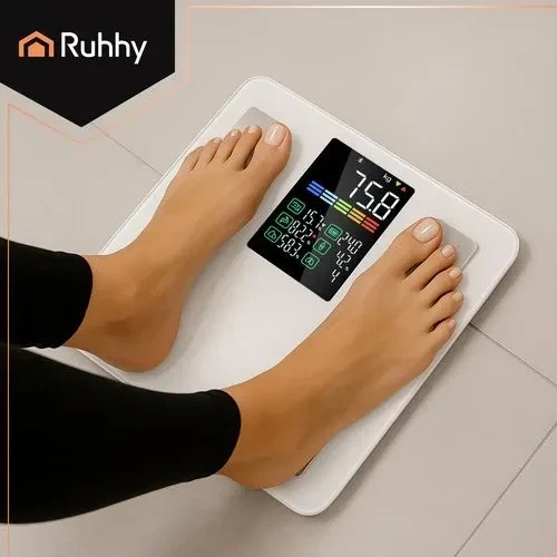 Умные весы анализаторы состава тела Ruhhy 20676 до 226 кг с Bluetooth и приложением Feelfit стеклянные для дома Белые - изображение 3