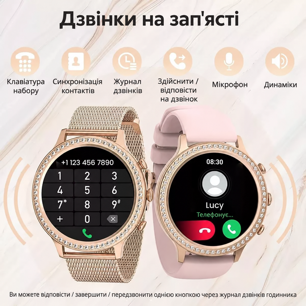 Женские смарт-часы со звонками, водостойкие фитнес-часы для Android и iPhone с пульсометром, SpO₂ и 2 ремешками - Фото 7 Женские смарт-часы со звонками, водостойкие фитнес-часы для Android и iPhone с пульсометром, SpO₂ и 2 ремешками - изображение 7