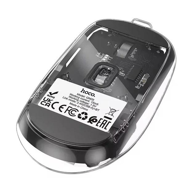 Мышь беспроводная Hoco GM29 Mysterios Bluetooth и 2.4G, 1600 dpi, 4 кнопки, черная - изображение 2