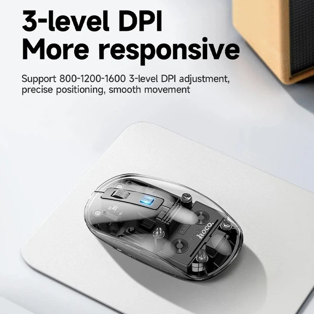 Мышь беспроводная Hoco GM29 Mysterios Bluetooth и 2.4G, 1600 dpi, 4 кнопки, черная - изображение 3