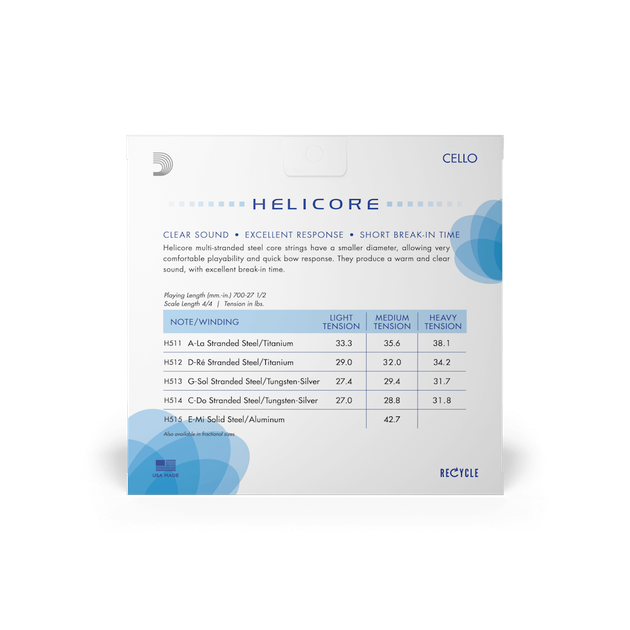Струни для віолончелі D'Addario HELICORE CELLO STRING SET 4/4 Scale Medium Tension - Фото 3 Струни для віолончелі D'Addario HELICORE CELLO STRING SET 4/4 Scale Medium Tension - зображення 3