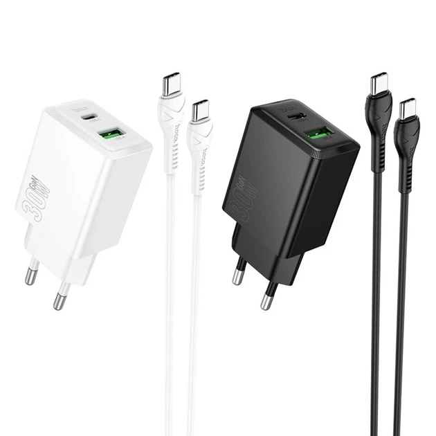 Мережевий зарядний пристрій Hoco N71 USB A + USB C QC3.0 3A 30W + кабель USB C White (6942007670944) - зображення 5